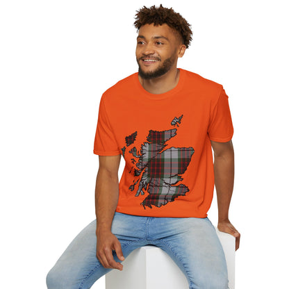 Scotland Tartan Map Softstyle Unisex T-Shirt, Fraser Dress Tartan, Various Colours