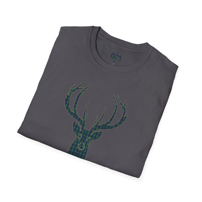 Tartan Stag Softstyle T-Shirt - Douglas Tartan, Unisex Tee, Scottish Scenery, Various Colours