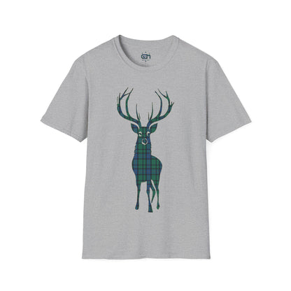 Tartan Stag Softstyle T-Shirt - Flower of Scotland Tartan, Unisex Tee, Scottish Scenery, Various Colours