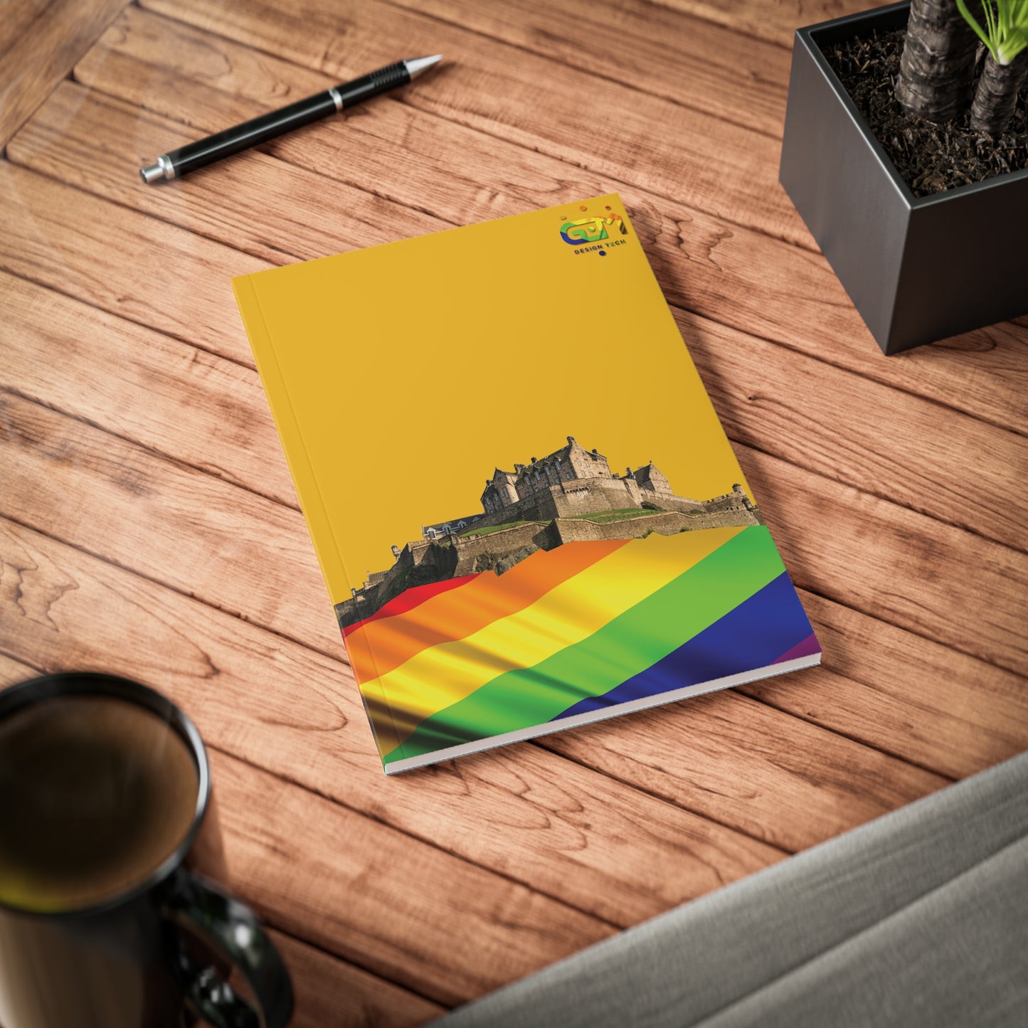 Edinburgh Castle Pride Flag Rockface Softcover Notebook, A5