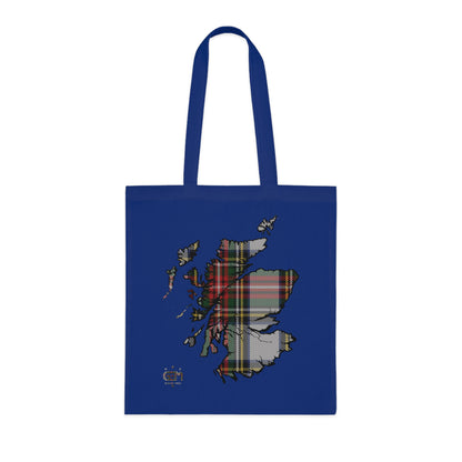 Reversible Scotland Tartan Map Cotton Tote Bag - Stewart Dress Tartan