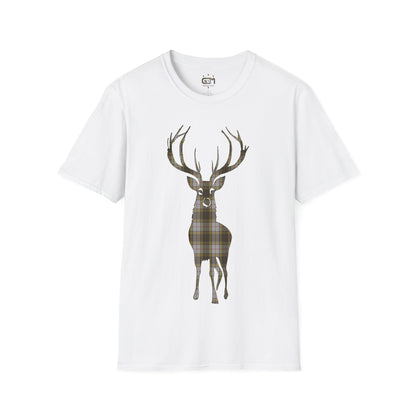 Tartan Stag Softstyle T-Shirt - Buchanan Tartan, Unisex Tee, Scottish Scenery, Various Colours