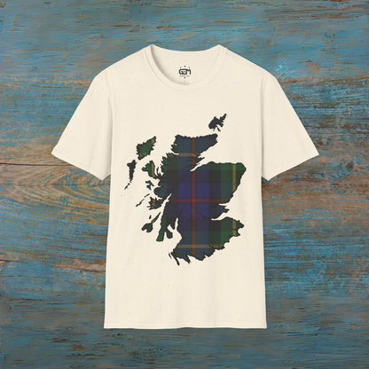 Scotland Tartan Map Softstyle Unisex T-Shirt, Farquharson Tartan, Various Colours