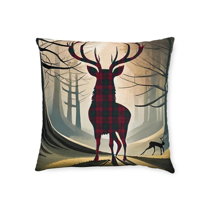 Reversible Square Cushion : Stag / Scotland Map - Lindsay Tartan, Various Sizes