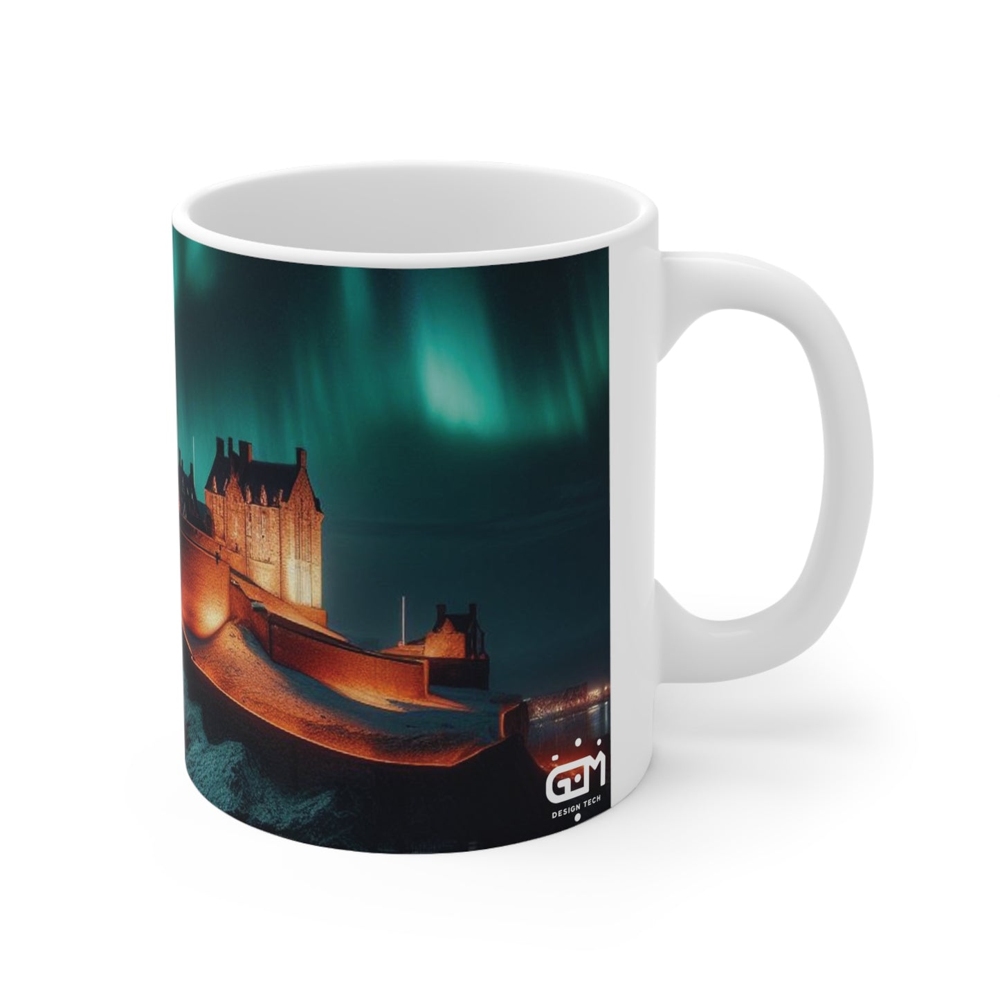 Edinburgh Castle Northern Lights Mug, Coffee Cup, Tea Cup, Scottish Art, Scottish Landmarks, Scottish Nature, White