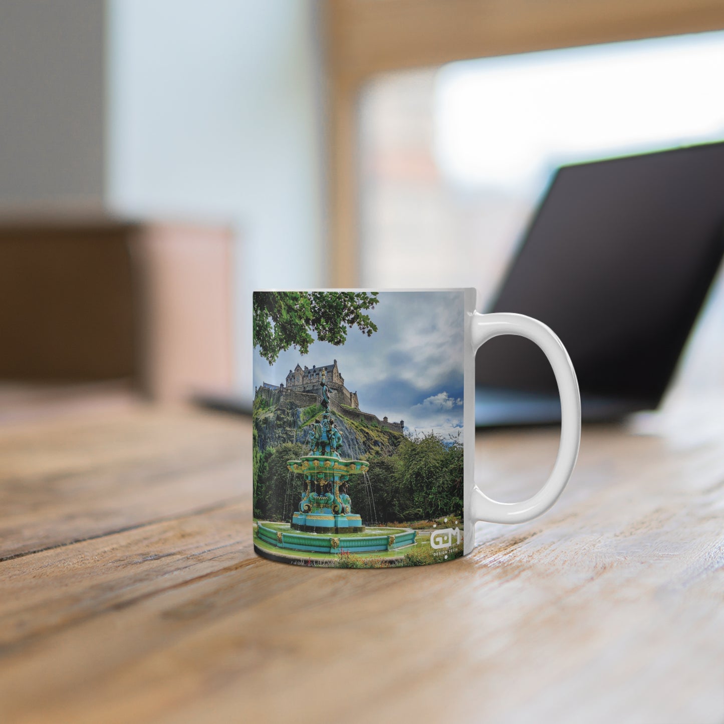 Ross Fountain & Edinburgh Castle Photo Mug, Coffee Cup, Tea Cup, Scotland, White