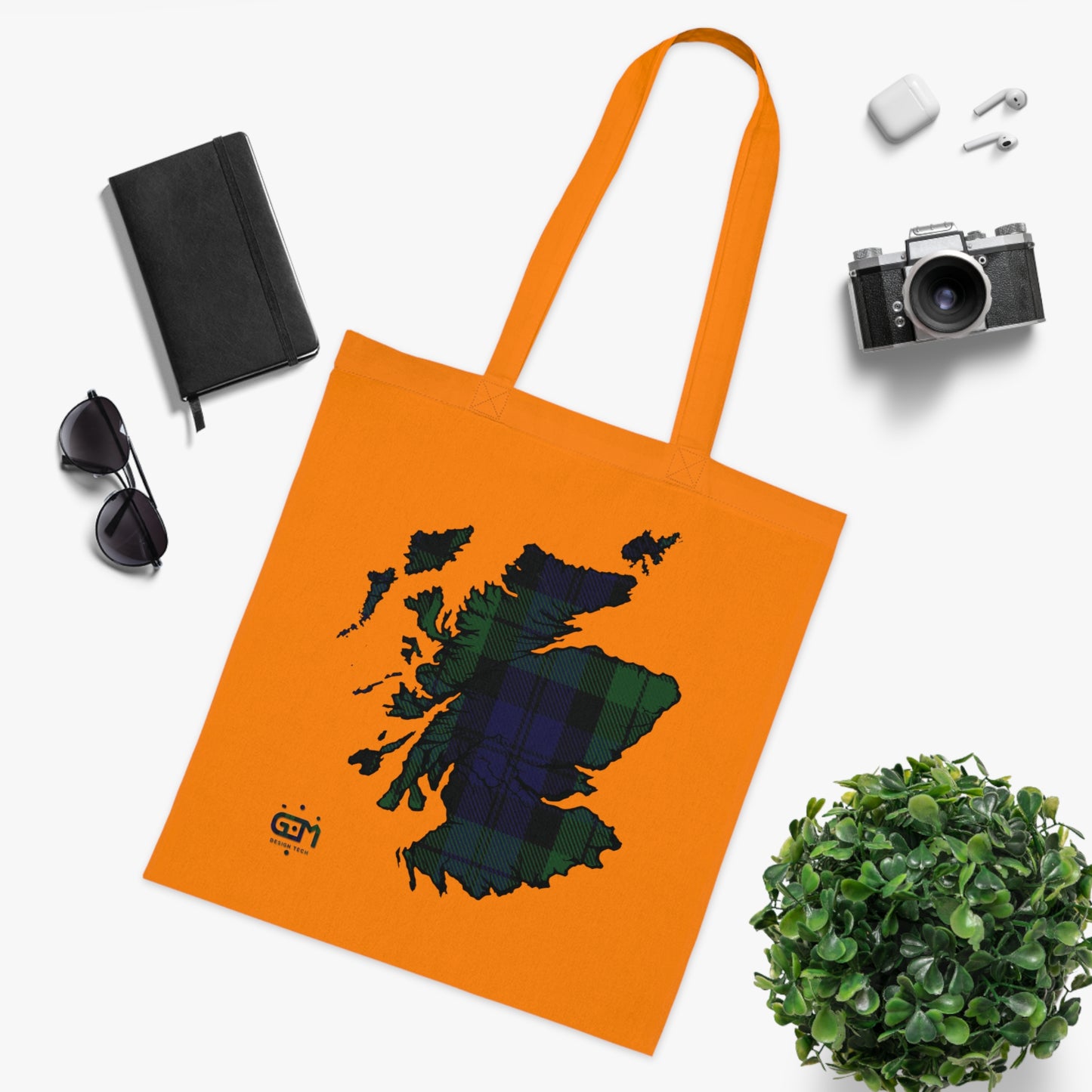 Reversible Scotland Tartan Map Cotton Tote Bag - Black Watch Tartan