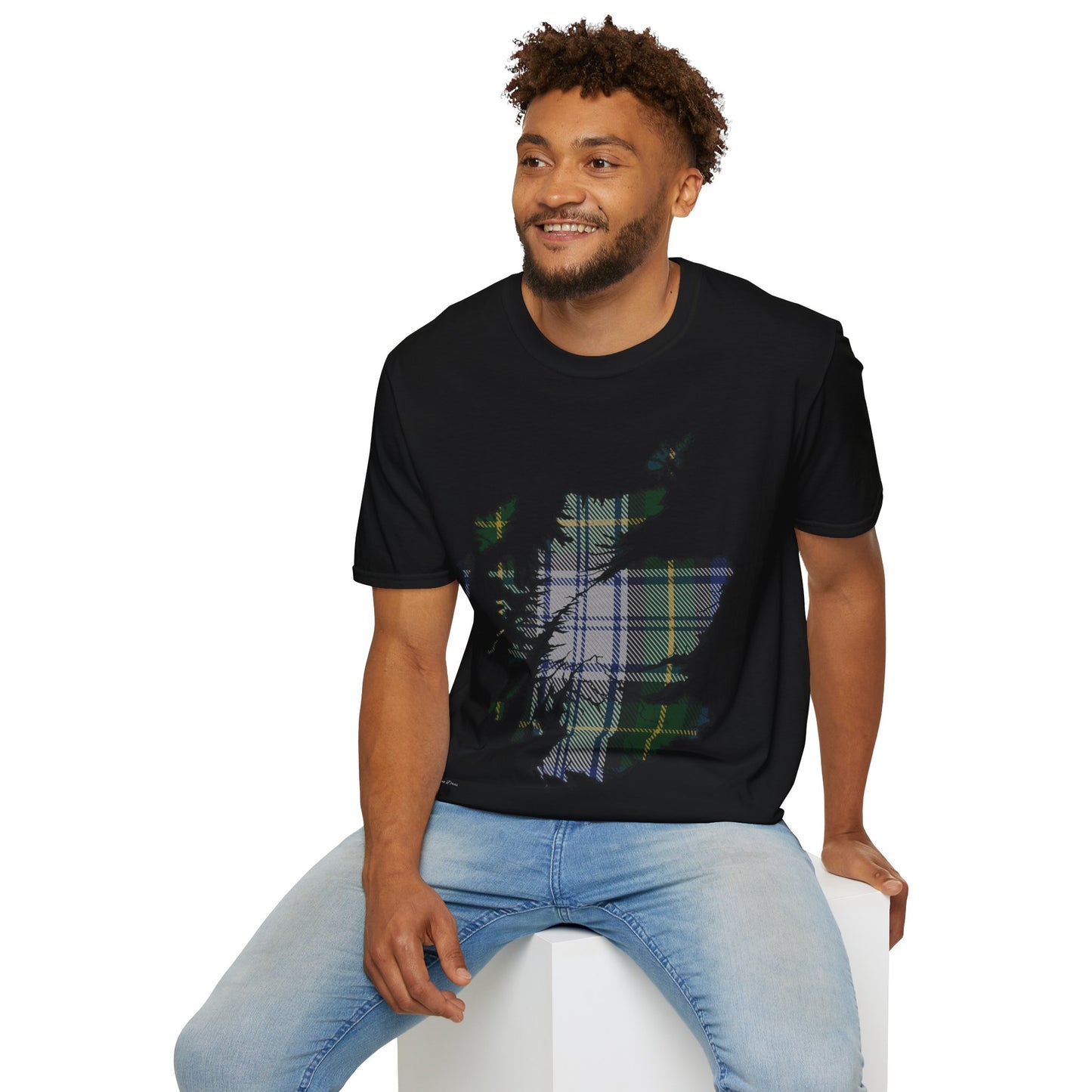 Scotland Tartan Map Softstyle Unisex T-Shirt, Gordon Dress Tartan, Various Colours