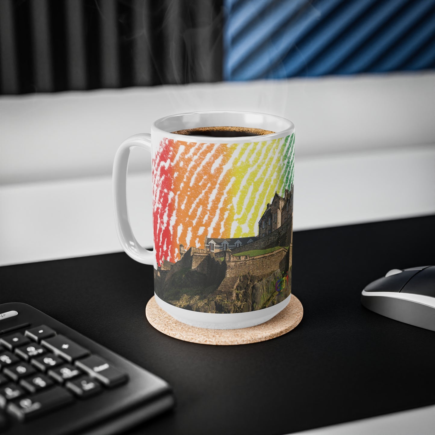 Edinburgh Castle Pride Fingerprint Sky Photo Mug, White