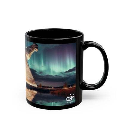 Kelpies Northern Lights Mug, Coffee Cup, Tea Cup, Scottish Art, Scottish Landmarks, Scottish Nature, Black