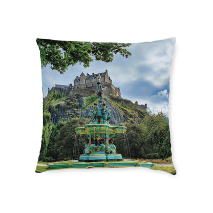 Ross Fountain & Edinburgh Castle Photo Square Cushion, Various Sizes