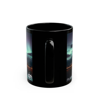 Kelpies Northern Lights Mug, Coffee Cup, Tea Cup, Scottish Art, Scottish Landmarks, Scottish Nature, Black