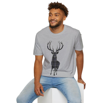 Tartan Stag Softstyle T-Shirt - Hood Tartan, Unisex Tee, Scottish Scenery, Various Colours