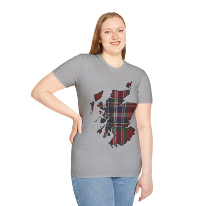 Scotland Tartan Map Softstyle Unisex T-Shirt, MacFarlane Tartan, Various Colours