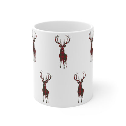 Tartan Stag Mug - Stewart Royal Tartan, Coffee Cup, Tea Cup, Scotland, White