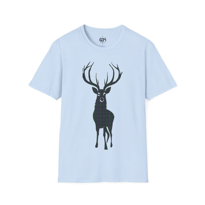 Tartan Stag Softstyle T-Shirt - Argyle Tartan, Unisex Tee, Scottish Scenery, Various Colours