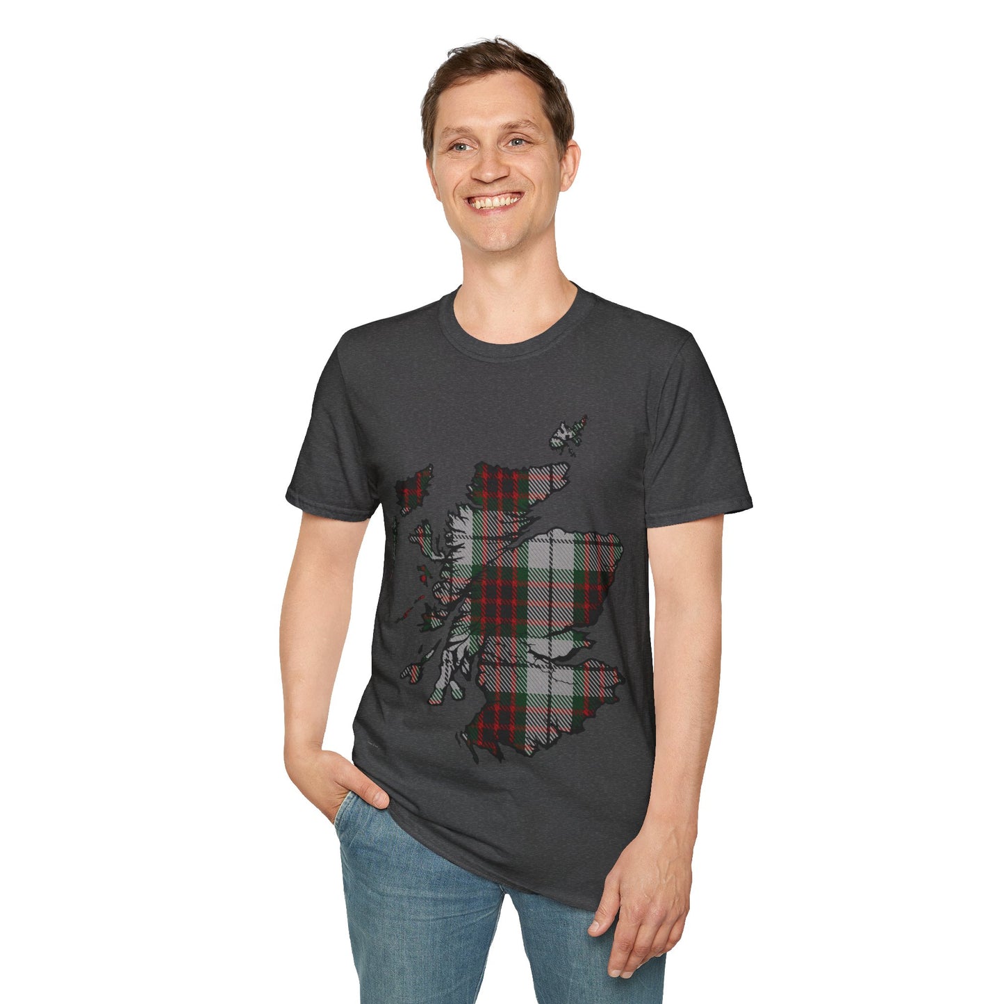 Scotland Tartan Map Softstyle Unisex T-Shirt, Fraser Dress Tartan, Various Colours