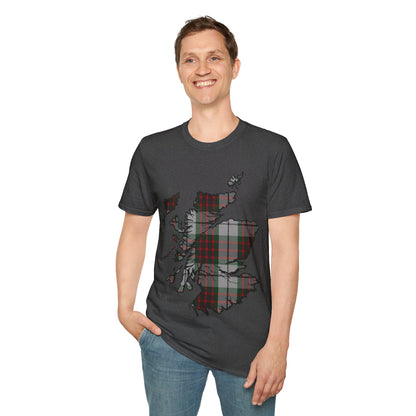 Scotland Tartan Map Softstyle Unisex T-Shirt, Fraser Dress Tartan, Various Colours