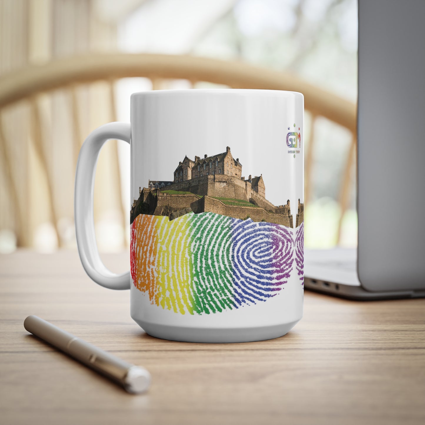 Pride Fingerprint Rock Edinburgh Castle Photo Mug, White