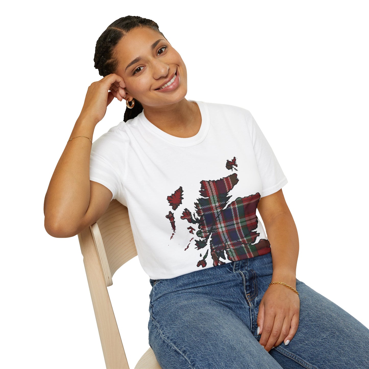 Scotland Tartan Map Softstyle Unisex T-Shirt, MacFarlane Tartan, Various Colours