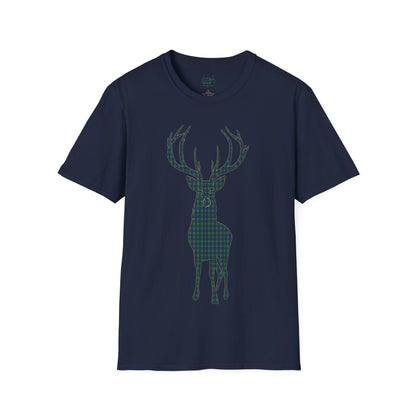 Tartan Stag Softstyle T-Shirt - Douglas Tartan, Unisex Tee, Scottish Scenery, Various Colours