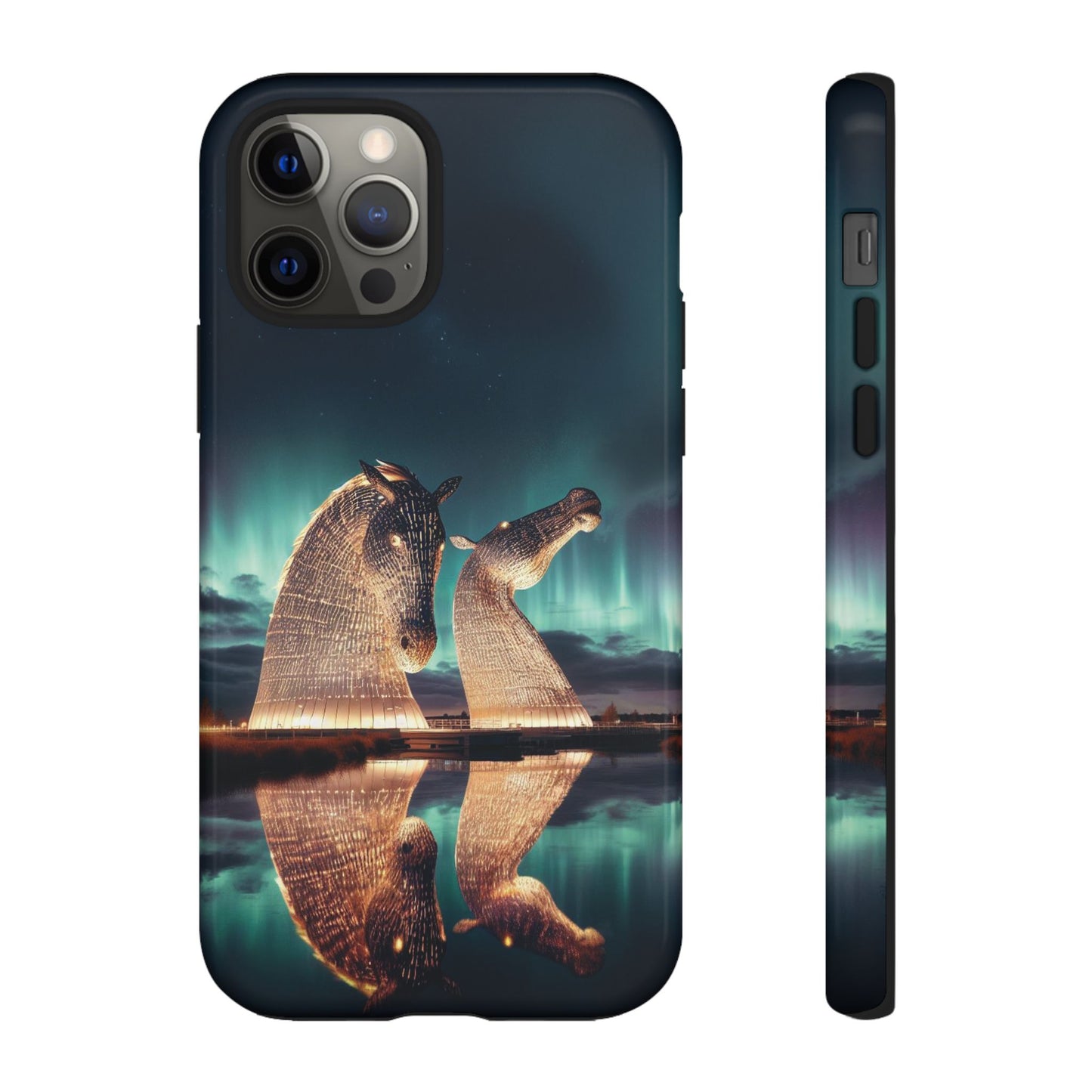 Kelpies Northern Lights Art Variant Phone Case, Scotland, Apple