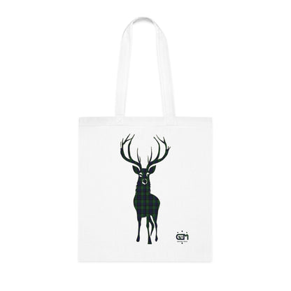 Reversible Scotland Tartan Stag Cotton Tote Bag - Black Watch Tartan