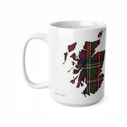 Stewart Royal Tartan Scotland Map Mug, Coffee Cup, Tea Cup, Scotland, White