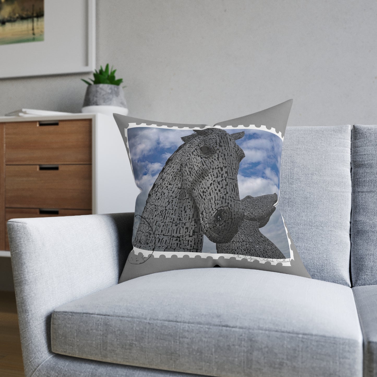 The Kelpies Photo Stamp Square Cushion, Various Sizes