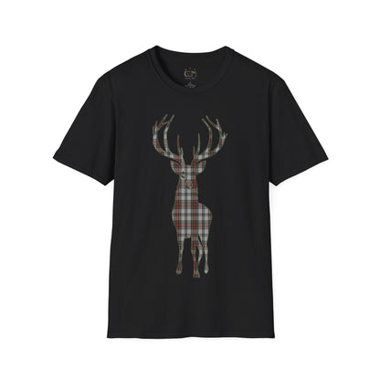 Tartan Stag Softstyle T-Shirt - Stewart Dress Tartan, Unisex Tee, Scottish Scenery, Various Colours