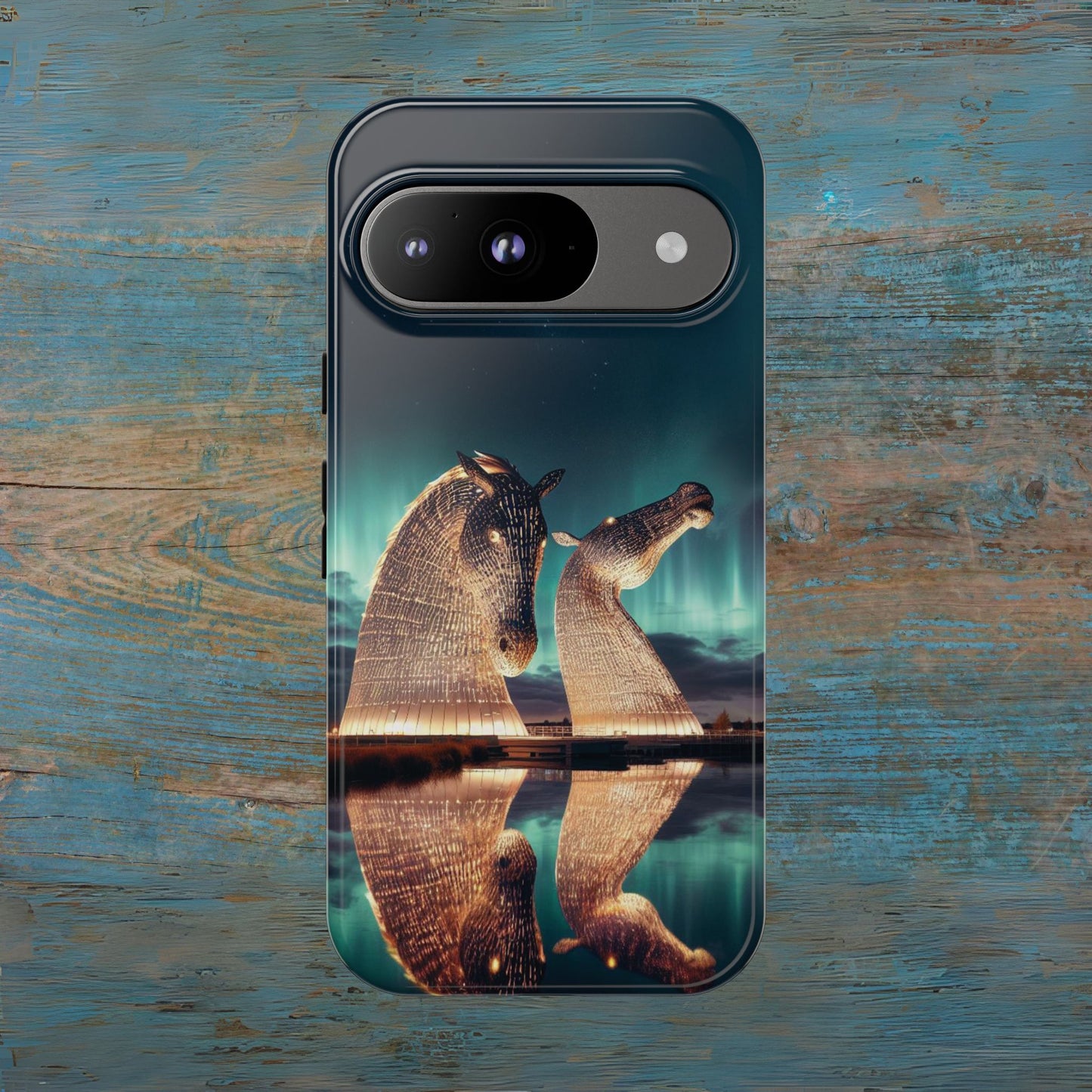 Kelpies Northern Lights Art Variant Phone Case, Scotland, Google