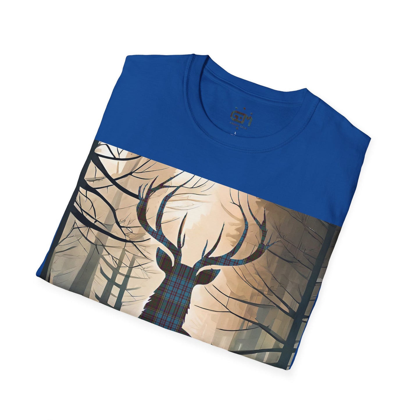 Stag Tartan Silhouette Softstyle T-Shirt - Anderson Tartan, Unisex Tee, Scottish Scenery, Various Colours