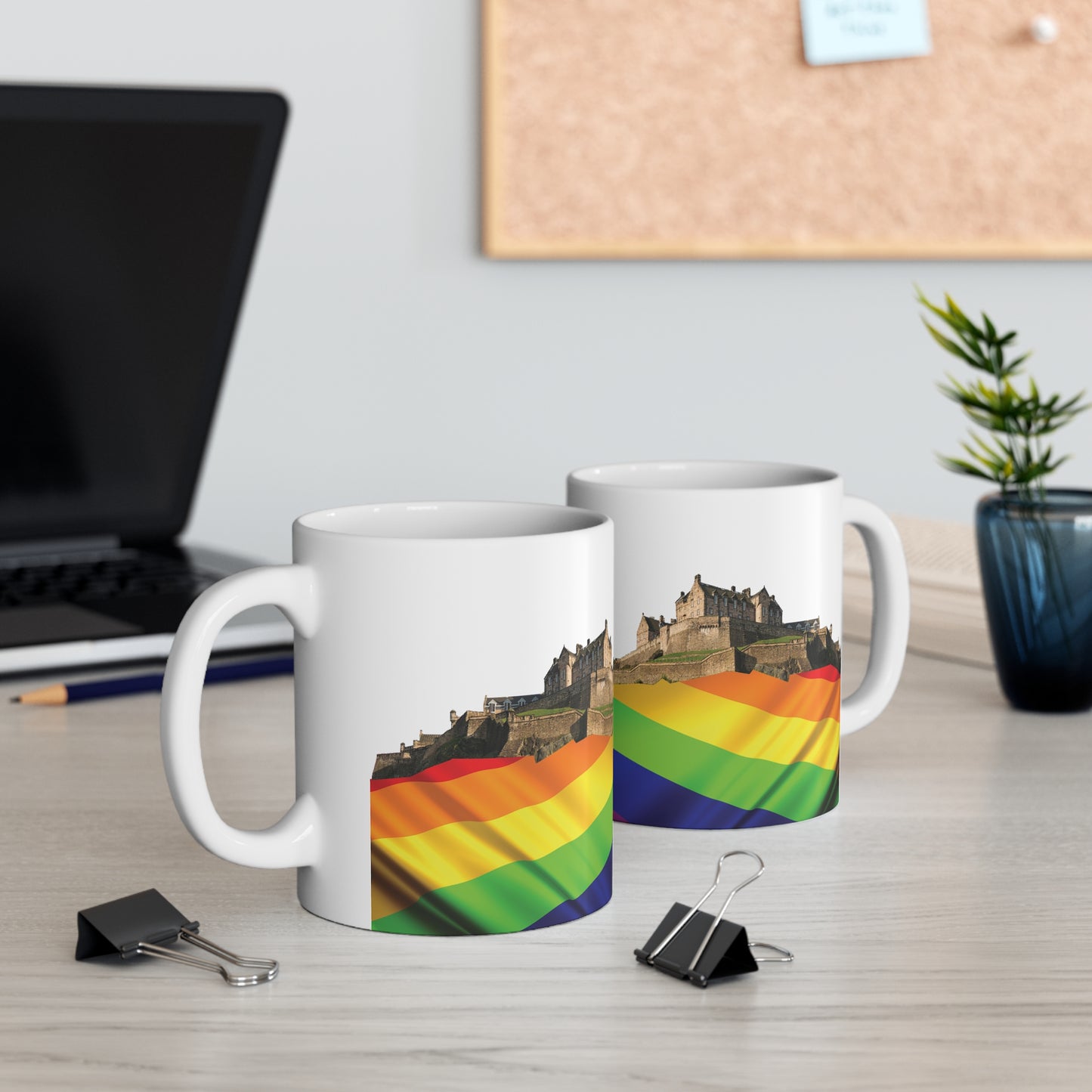 Pride Flag Rock Edinburgh Castle Photo Mug, White