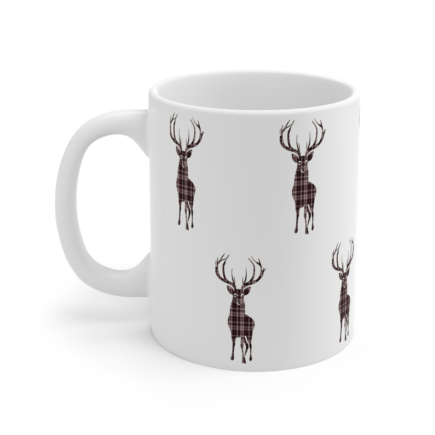 Tartan Stag Mug - MacPherson Tartan, Coffee Cup, Tea Cup, Scotland, White