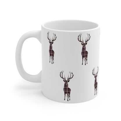 Tartan Stag Mug - MacPherson Tartan, Coffee Cup, Tea Cup, Scotland, White