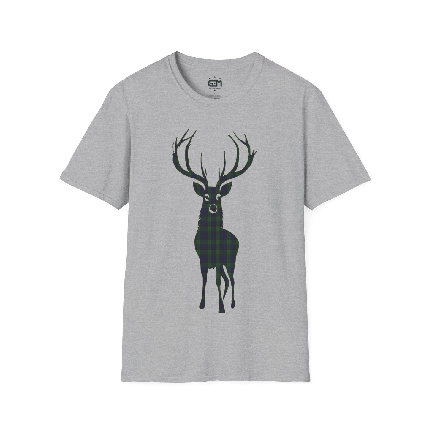 Tartan Stag Softstyle T-Shirt - Black Watch Tartan, Unisex Tee, Scottish Scenery, Various Colours