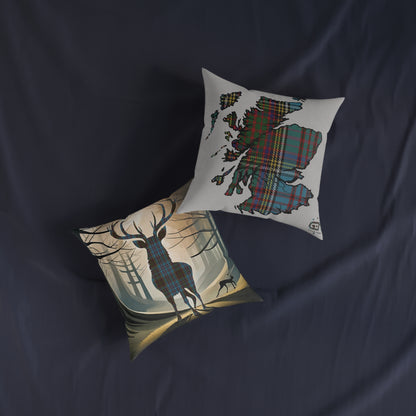 Reversible Square Cushion : Stag / Scotland Map - Anderson Tartan, Various Sizes