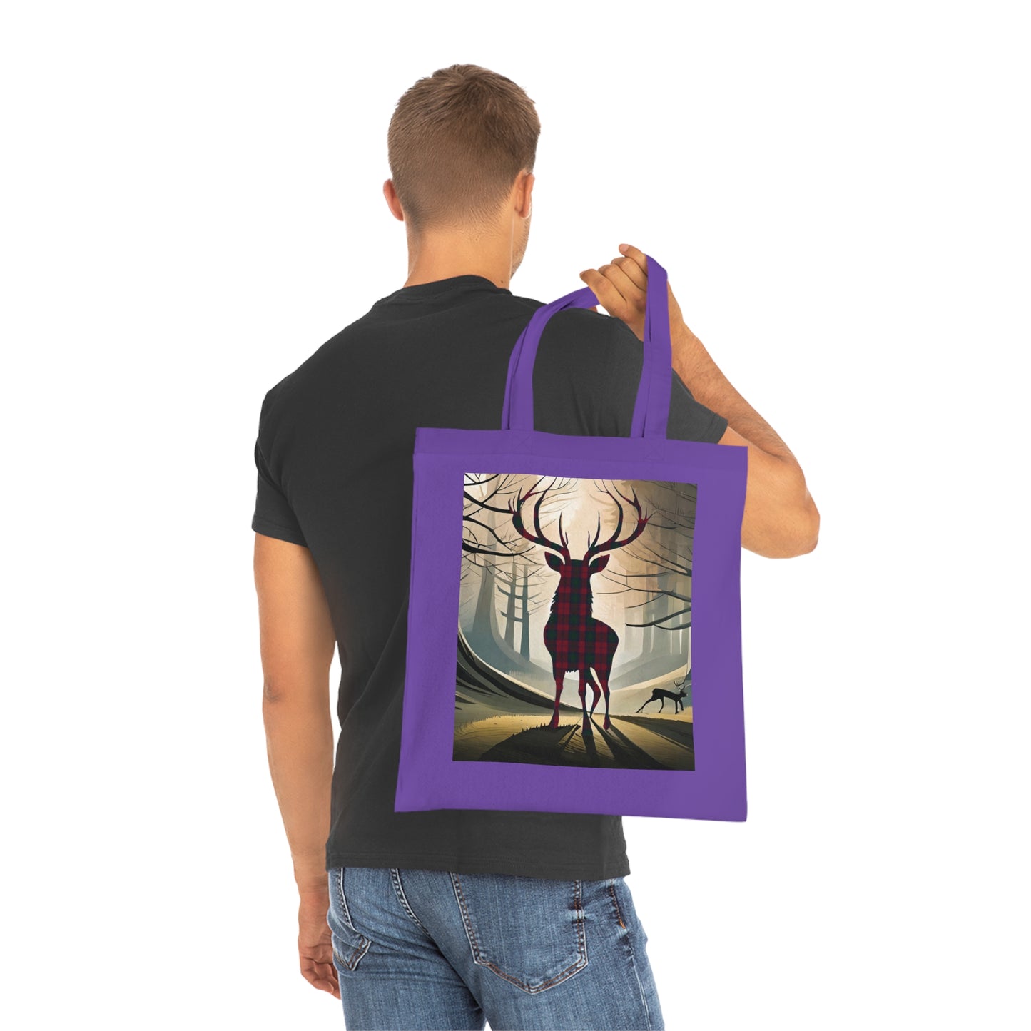 Reversible Scotland Tartan Stag Cotton Tote Bag - Lindsay Tartan