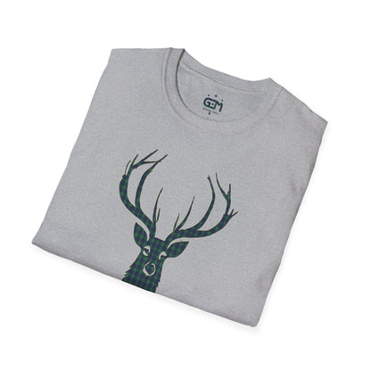 Tartan Stag Softstyle T-Shirt - Douglas Tartan, Unisex Tee, Scottish Scenery, Various Colours