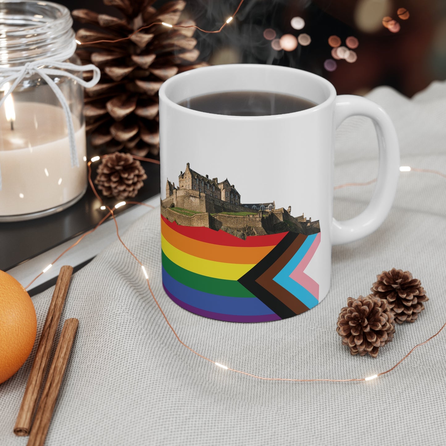 Pride Progress Rock Edinburgh Castle Photo Mug, White