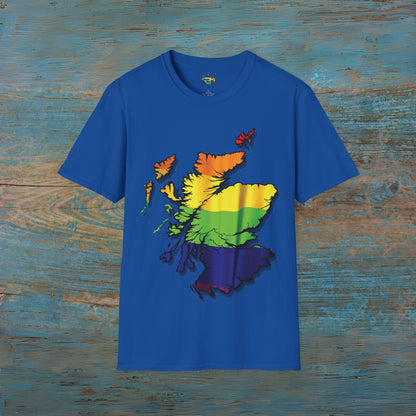 Pride Flag Scotland Map Unisex T-Shirt, Various Colours