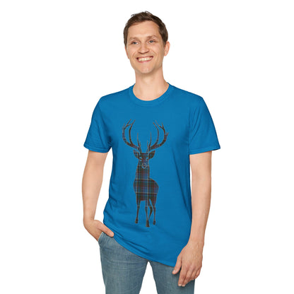 Tartan Stag Softstyle T-Shirt - Anderson Old Tartan, Unisex Tee, Scottish Scenery, Various Colours