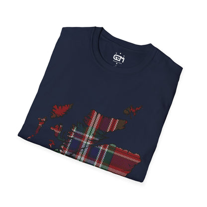 Scotland Tartan Map Softstyle Unisex T-Shirt, MacFarlane Tartan, Various Colours