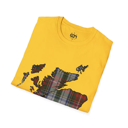 Scotland Tartan Map Softstyle Unisex T-Shirt, Stewart Tartan, Various Colours