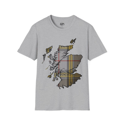 Scotland Tartan Map Softstyle Unisex T-Shirt, Buchanan Dress Tartan, Various Colours