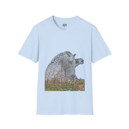 Kelpies with Meadow No Sky Photo Softstyle Unisex T-Shirt, Scottish Tee