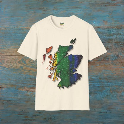 Pride Rain Scotland Map T-shirt unisexe, différentes couleurs