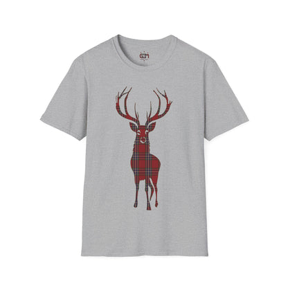 Tartan Stag Softstyle T-Shirt - MacFarlane Tartan, Unisex Tee, Scottish Scenery, Various Colours