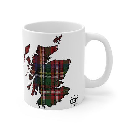 Stewart Royal Tartan Scotland Map Mug, Coffee Cup, Tea Cup, Scotland, White