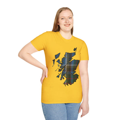 Scotland Tartan Map Softstyle Unisex T-Shirt, Anderson Old Tartan, Various Colours